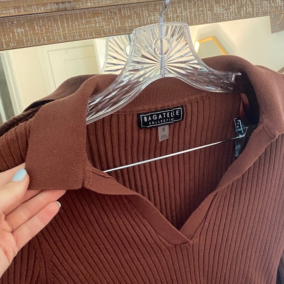 Brown Ribbed Long Sleeve Top - Picture 3 of 4